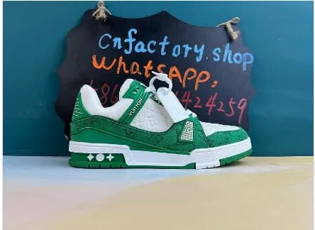 Lv Trainer Green Monogram Denim White