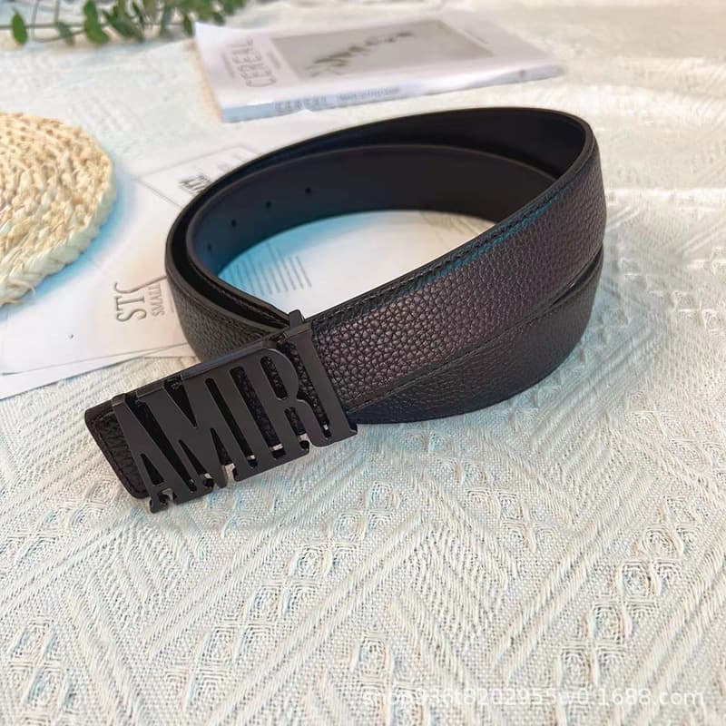 Belt Men's Amini letter smooth buckle lychee pattern men's business casual all-Match belt cross-border live wholesale