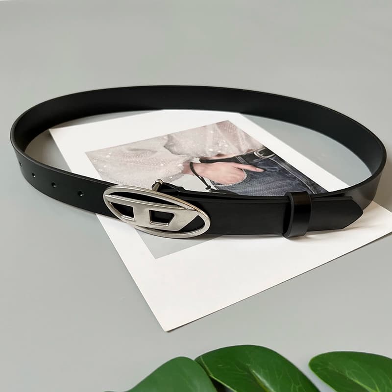 American retro ins genuine leather belt men's same style large hardware buckle letter D logo belt women's casual all-matching