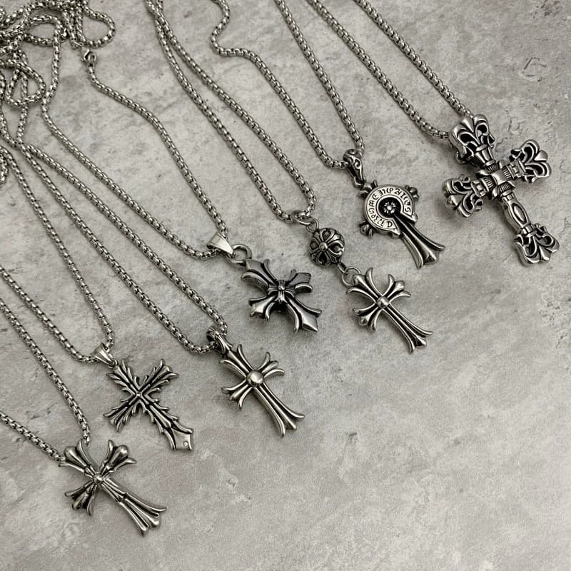 American trendy necklace for men and women, retro high street, ins cross pendant, niche high-end sweater accessories