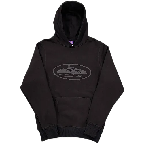 corteiz hoodie black alcatraz logo black