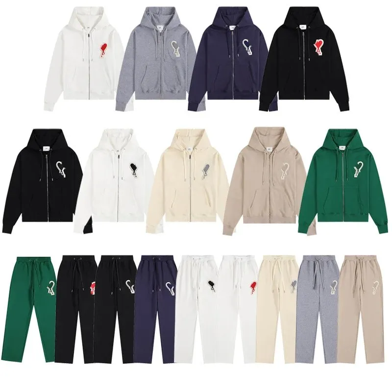 秋冬ami卫衣卫裤刺绣大爱心口袋拉链连帽衫男女休闲套装宽松外套 (34)