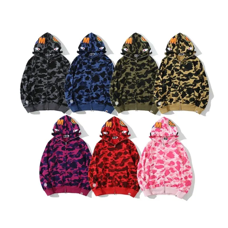 bap e Shark autumn hooded sweatshirt men s youth cardigan zipper embroidered jacket 43